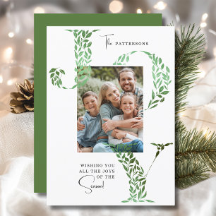 Alegría Botánica Verde Tarjeta de Navidad Familiar