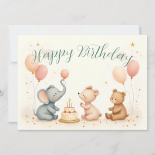 Alegría de cumpleaños animal con globos