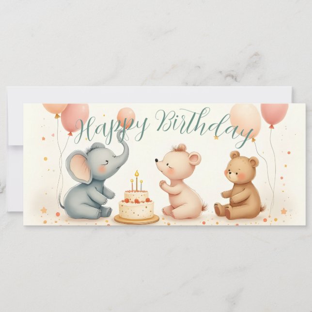 Alegría de cumpleaños animal con globos (Anverso)