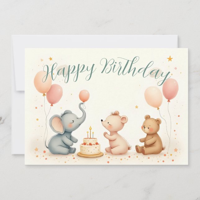 Alegría de cumpleaños animal con globos (Anverso)