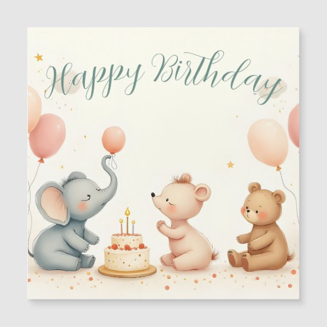 Alegría de cumpleaños animal con globos (Anverso)