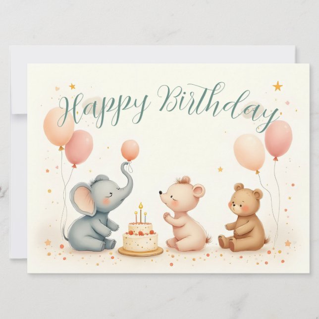 Alegría de cumpleaños animal con globos (Anverso)