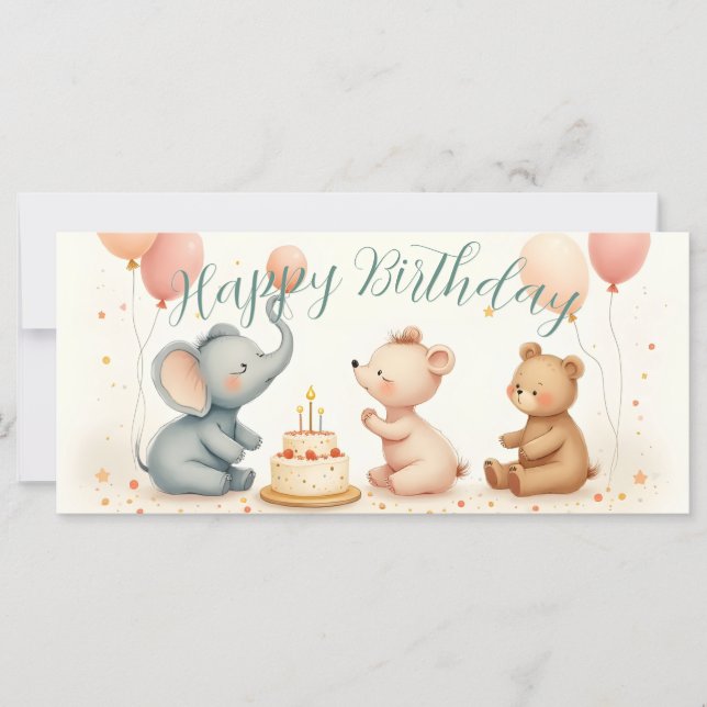 Alegría de cumpleaños animal con globos (Anverso)