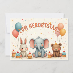 Alegría de cumpleaños con amigos animales