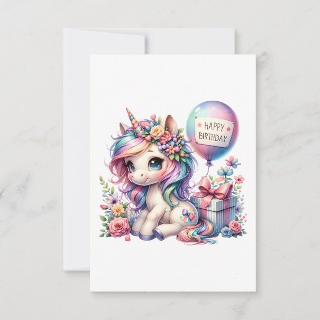 Alegría de cumpleaños de Floral Unicorn (Anverso)