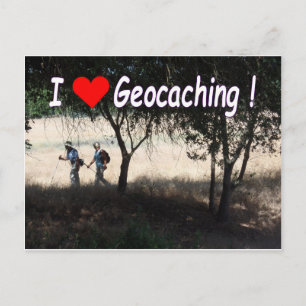 Alegría de la postal de Geocaching: excursionistas