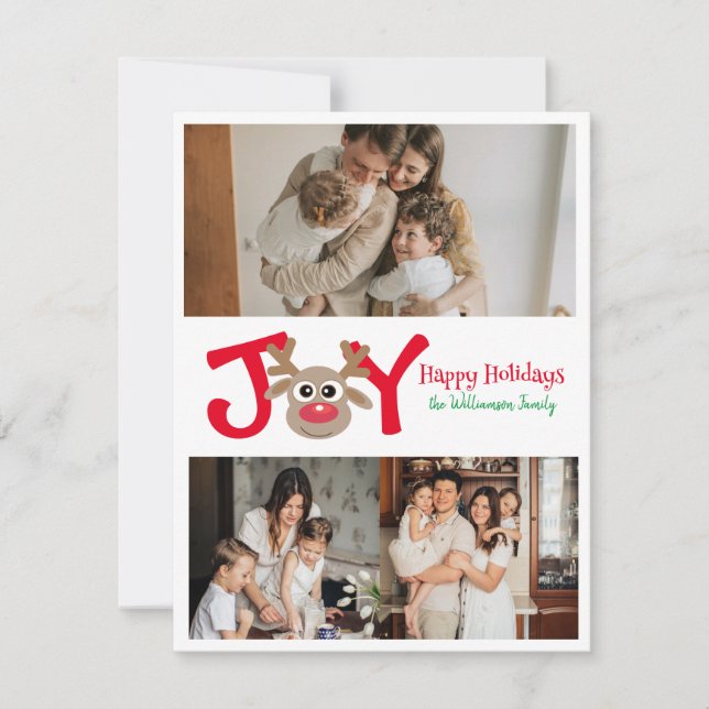 Alegría Divertido Lindo Reno de Navidad Blanco 3 F (Anverso)