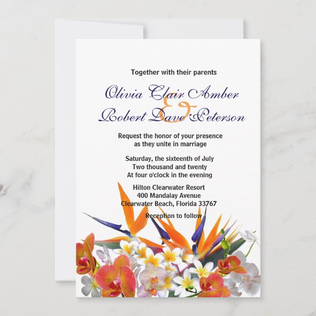 Alegría floreciente / Flores tropicales Invitación (Anverso)