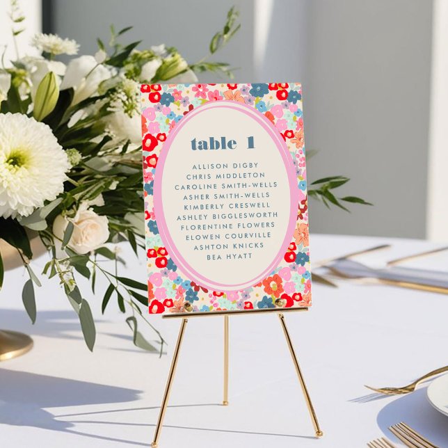 Alegría Floreciente Negrita Mesa Floral Brillante  (Blooming Joy Bold Bright Floral Table Number Seating Chart Card)