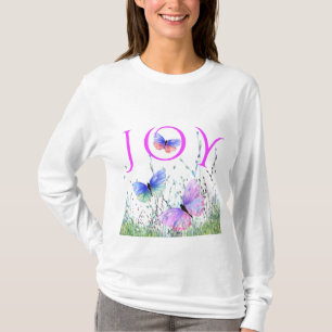 Alegría - Mariposas volando en la camiseta de la p