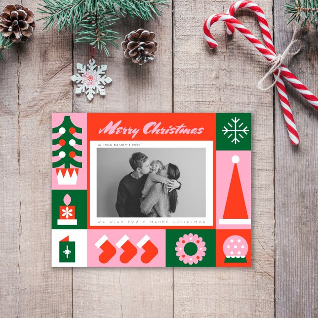 Alegría moderna de Navidad tarjeta postal de vacac (Subido por el creador)
