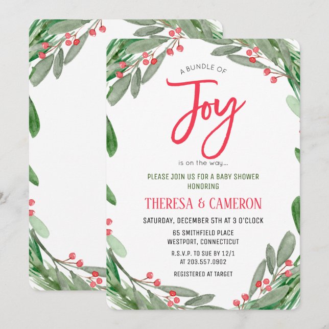 Alegría Navidad Mistletoe Invitación de Baby Showe (Anverso / Reverso)