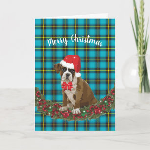 Alegría perro de Navidad con cachorro Santa Hat