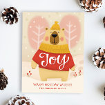 Alegría. Pescado de oso de Navidad de invierno<br><div class="desc">"Alegría" Navidades Postcard con lindo personalizado carpintero animal de oso en tonos rojos rosados para las vacaciones de invierno.</div>