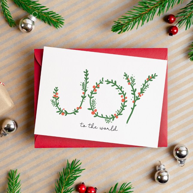 Alegría por la tarjeta de vacaciones simple plegad (Joy to the World Simple Christmas Greeting Card Non Photo Holiday Card for Christmas)