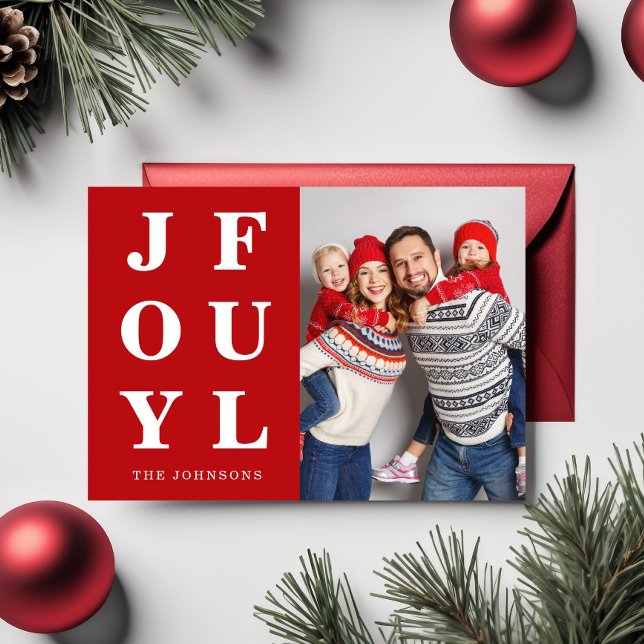 Alegría Roja Festiva Foto de Navidad  (Festive Red Joyful One Photo Christmas Holiday Card)