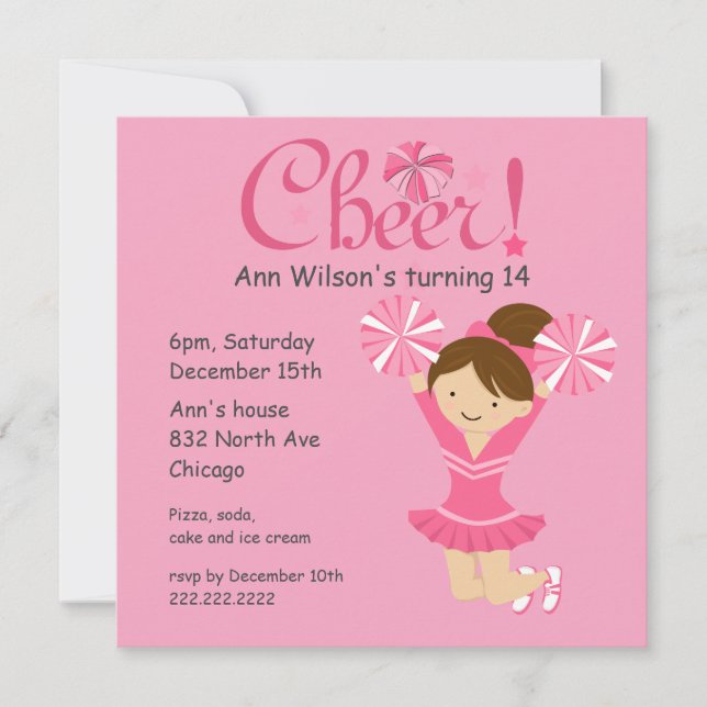 Alegría Rosa Saluda Invitación de Cumpleaños (Anverso)