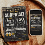 Alegría sorpresa y cerveza 50 años de invitación<br><div class="desc">Invitación a 50 Años de Surprise Cheers and Beers,  con pizarra de tiza y carta con edad de personalizar.</div>