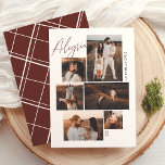 Alegría | Tarjeta de Navidad Collage de 6 fotos<br><div class="desc">Elegante tarjeta de Navidad que presenta un diseño de collage galería. Con espacio para seis fotos en tamaños. La palabra "Alegría" aparece en un estilo cursivo en la izquierda superior, superpuesta sobre las fotos. El nombre de la familia se・de la vertical al lado de la derecha, y el destaca en...</div>