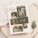 Alegría | Tarjeta de Navidad Collage de 6 fotos<br><div class="desc">Elegante tarjeta de Navidad que presenta un diseño de collage galería. Con espacio para seis fotos en tamaños. La palabra "Alegría" aparece en un estilo cursivo en la izquierda superior, superpuesta sobre las fotos. El nombre de la familia se・de la vertical al lado de la derecha, y el destaca en...</div>