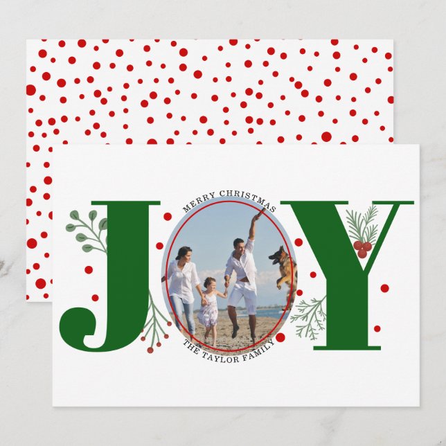 Alegría Verde con foto de Navidad de bayas (Anverso / Reverso)