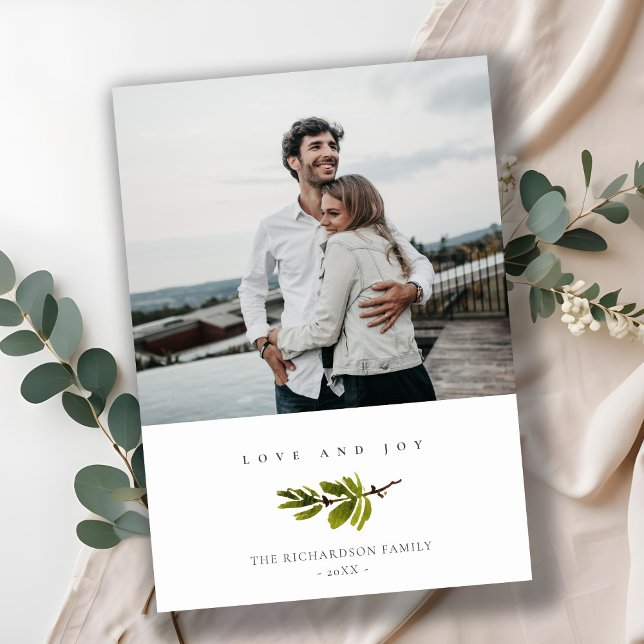 Alegría y amor de Navidad con rama de pino minimal (Subido por el creador)