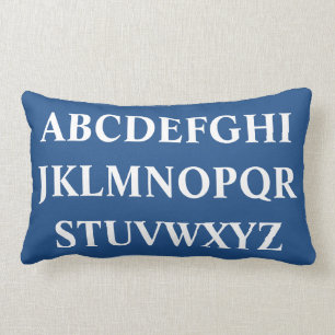 ALFABETO BLANCO ERSONALIZADO sobre almohada AZUL