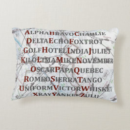 Alfabeto de la aviación rojo y gris, almohada