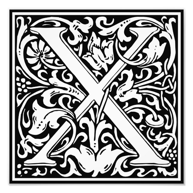 Alfabeto floral Monograma Letra X Foto Imprimir (Frente)