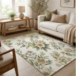 Alfombra de Área Floral Verde Botánica Elegante