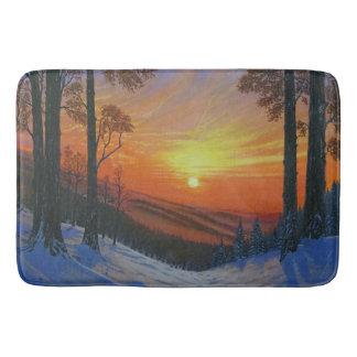 Alfombra de Baño - "Atardecer sobre Bosque Nevado"