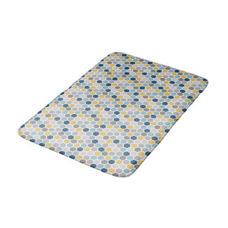 Alfombra de baño azul, amarilla y gris
