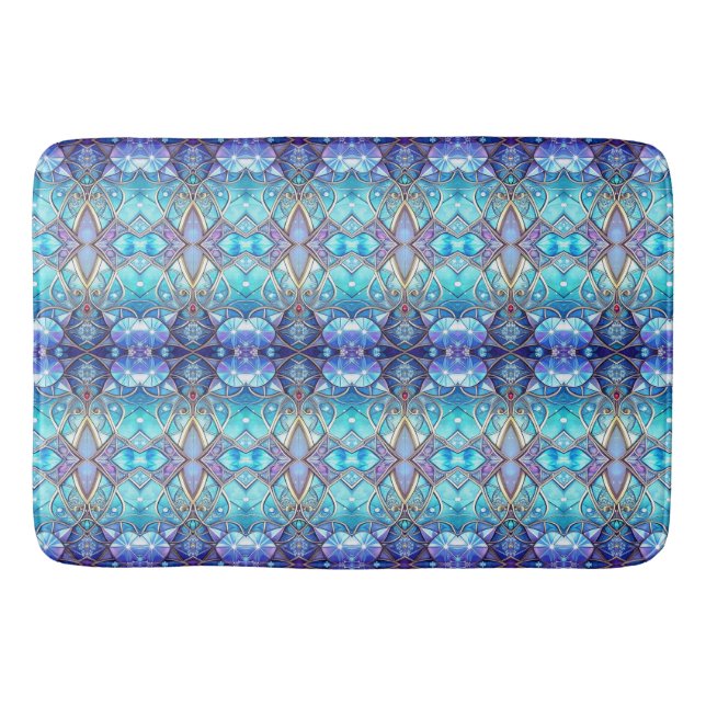 Alfombra de Baño Azul Ornamentada (Anverso)