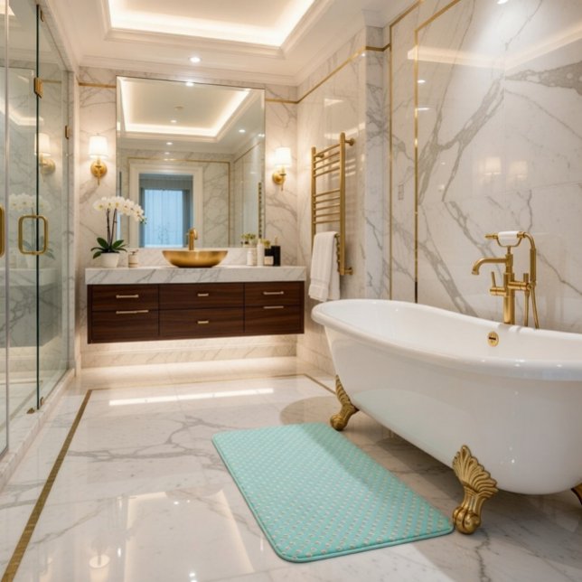 Alfombra de baño azul turquesa elegante con perlas (Subido por el creador)