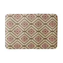 Alfombra de baño beige y burdeos