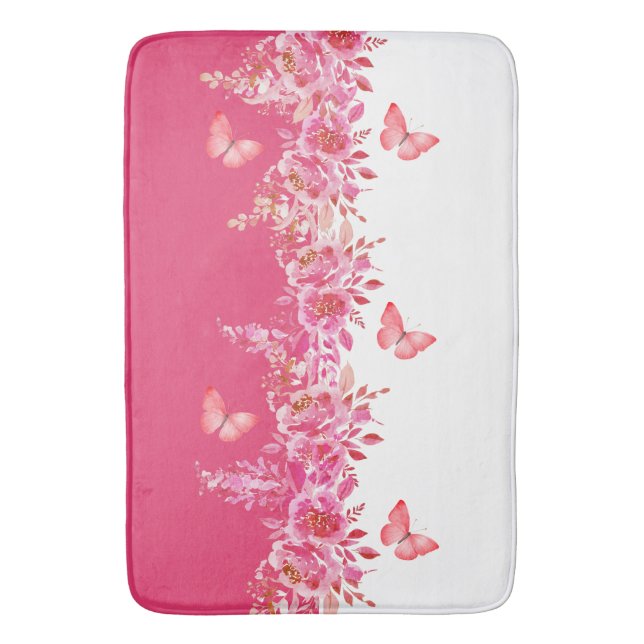 Alfombra de baño botánica rosa elegante (Frente vertical)