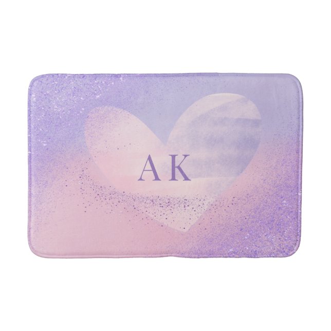 Alfombra de baño con corazón degradado de color pú (Anverso)