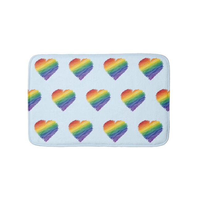 Alfombra de baño con corazón garabateado de arcoír (Anverso)
