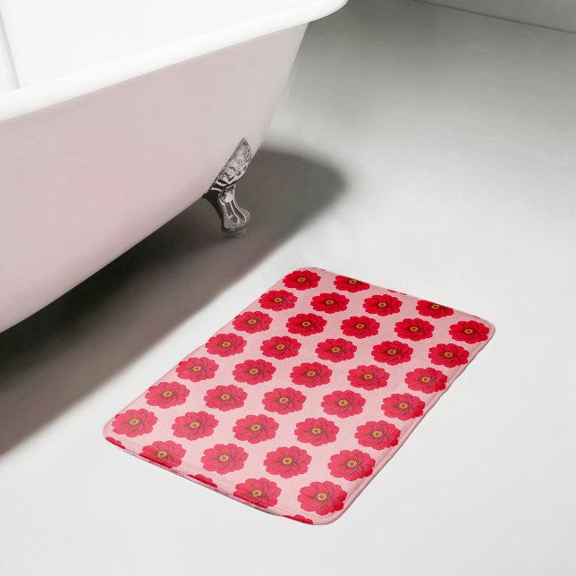 Alfombra de baño con estampado continuo de Flor Ro (Bath mat with seamless pattern of a red flower)