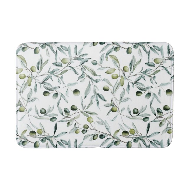 Alfombra de baño con estampado de olivo en verde s (Anverso)
