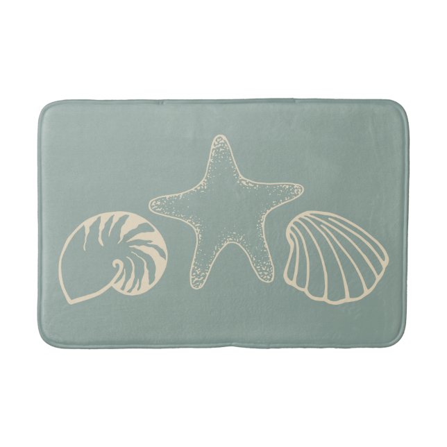 Alfombra de baño conchas verde marino (Anverso)