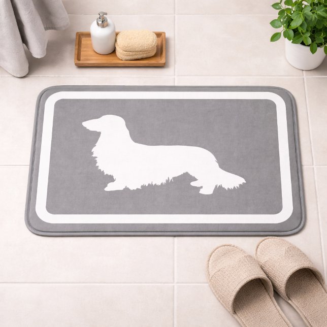Alfombra de baño Dachshund Bath Mat Gray Doxie (Dachshund Bath Mat Grey Doxie Bathroom Rug)