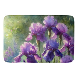 Alfombra de baño de acuarela floral de lirios púrp