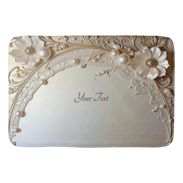 Alfombra de baño de flores blancas modernas perlas (Anverso)