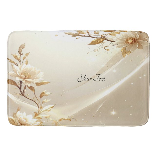 Alfombra de Baño de Flores Blancas y Doradas (Anverso)