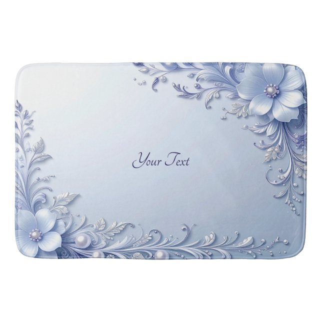 Alfombra de Baño de Flores Ornamentadas Azules con (Anverso)