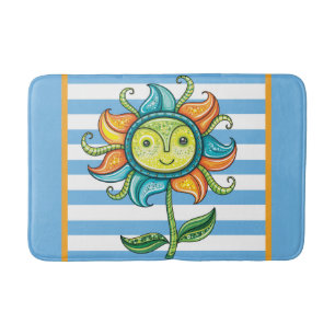 Alfombra de baño de girasol azul