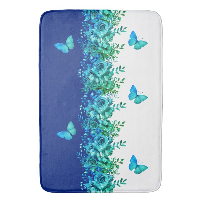 Alfombra de baño de mariposa botánica azul (Frente vertical)