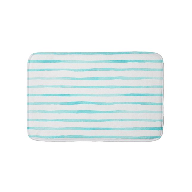 Alfombra de baño de rayas turquesas costeras (Anverso)