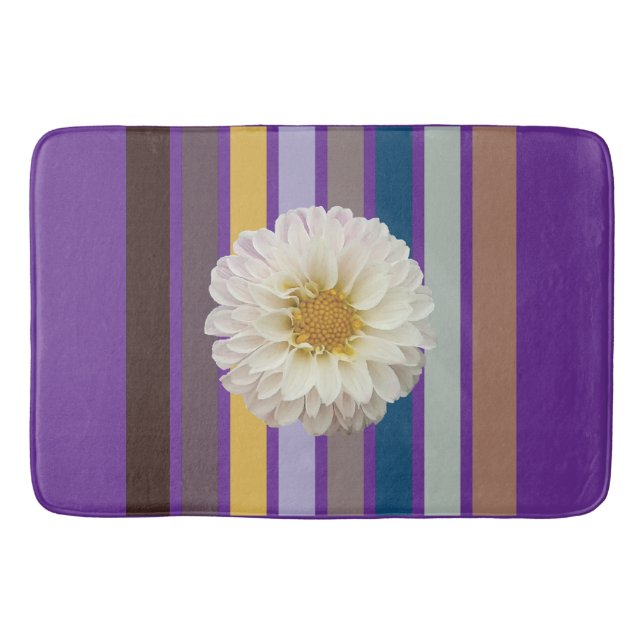 Alfombra de baño floral a rayas botánicas (Anverso)